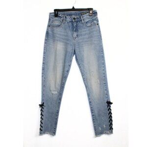 BlankNYC womens jeans size 27 light wash skinny distressed lace up cropped